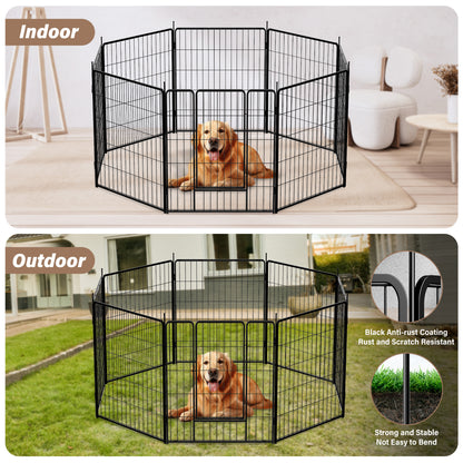 Dog Playpen Indoor Outdoor, 24" Height 8 Panels Fence with Anti-Rust Coating, Metal Heavy Portable Foldable Dog Pen for Large, Medium Small Dogs RV Yard Camping