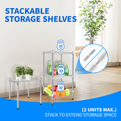 Heavy Duty Shelving Unit, Wire Metal Stackable Storage, 1-Tier Shelf, Chrome, 15" W x 13.8" D x 15" H