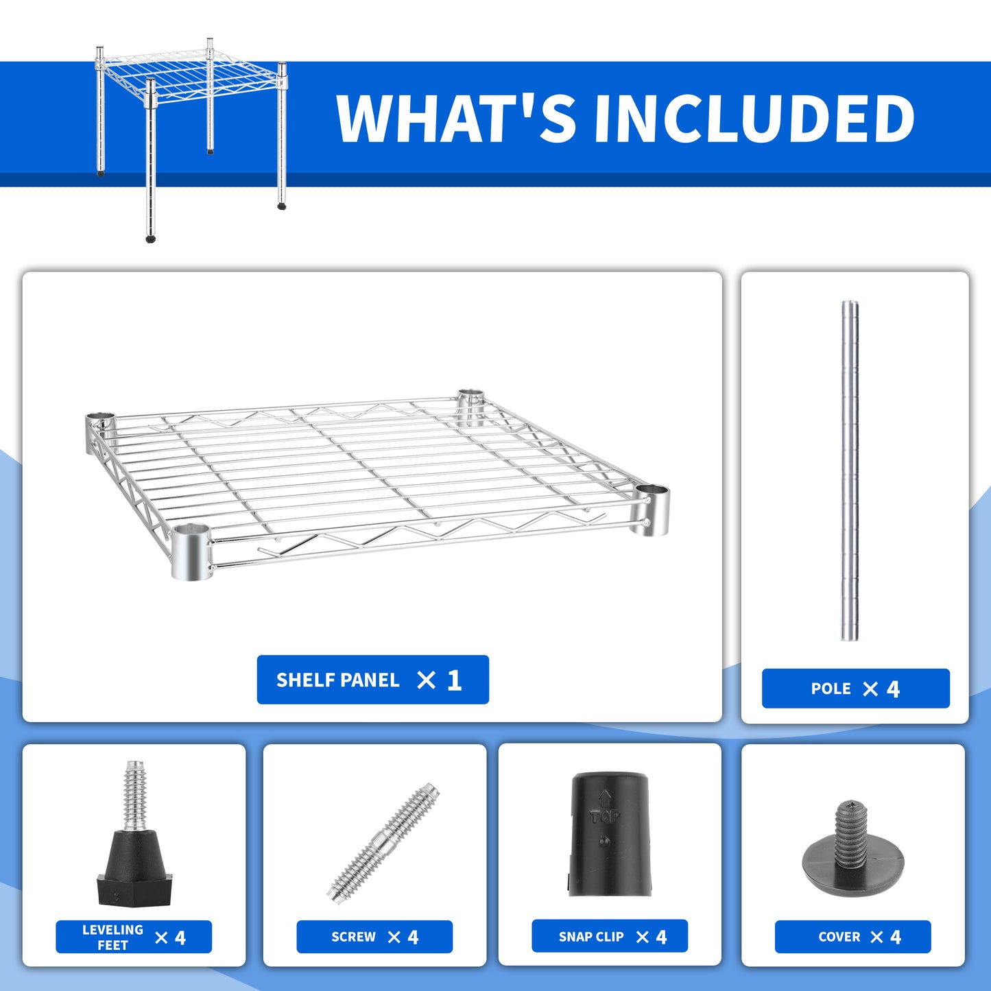 Heavy Duty Shelving Unit, Wire Metal Stackable Storage, 1-Tier Shelf, Chrome, 15" W x 13.8" D x 15" H