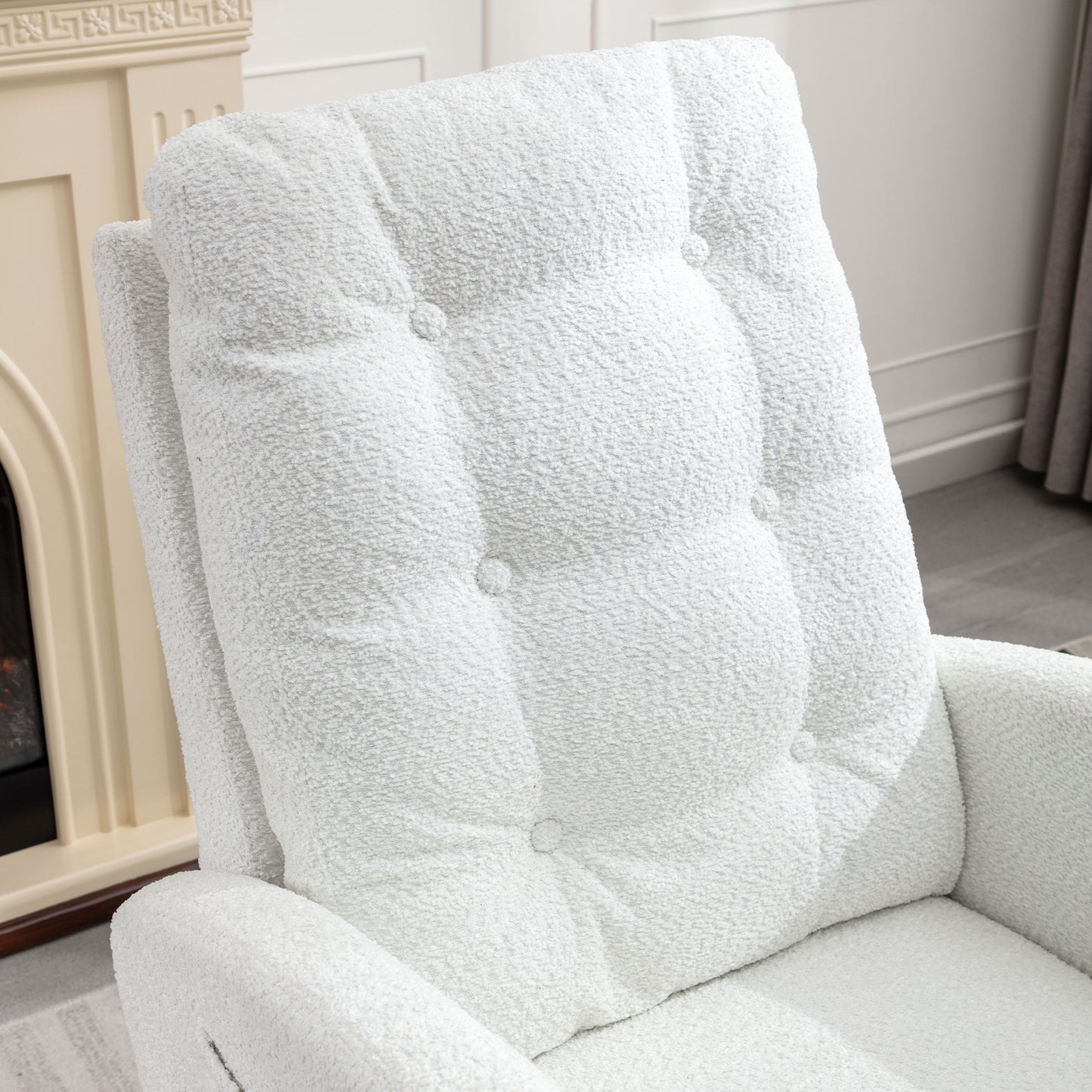 LY-5104 WHITE Accent Rocking Chair with Footrest High Back Rubber Wood Rocking Legs Bedroom Living Space 26.77D X 38.36W X 39.76H Inch