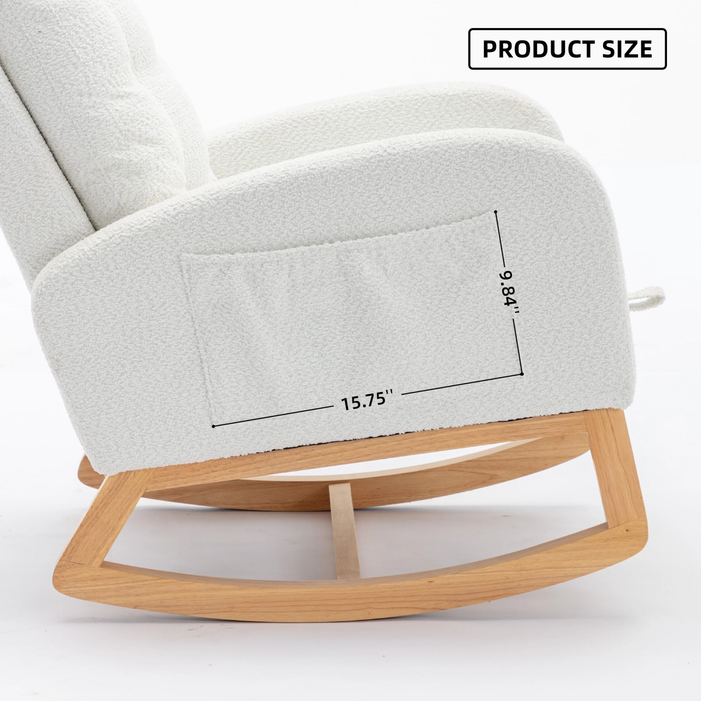 LY-5104 WHITE Accent Rocking Chair with Footrest High Back Rubber Wood Rocking Legs Bedroom Living Space 26.77D X 38.36W X 39.76H Inch