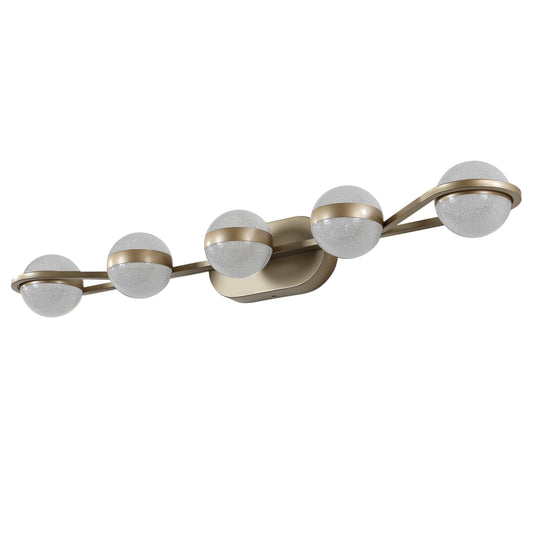 35" Modern Minimalist Bathroom Vanity Light, LED 5 Bulb Crystal Sand Acrylic Shades, Wall Mounted Decorative Lighting Fixture, Suitable for Bathroom Vanity Mirror (Champagne Gold)