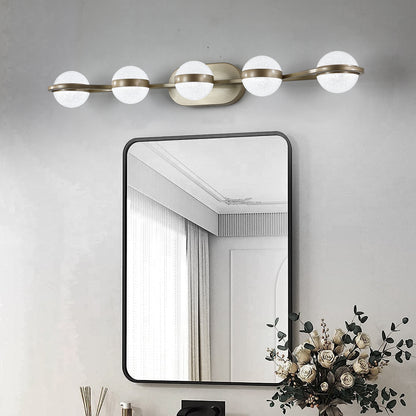 35" Modern Minimalist Bathroom Vanity Light, LED 5 Bulb Crystal Sand Acrylic Shades, Wall Mounted Decorative Lighting Fixture, Suitable for Bathroom Vanity Mirror (Champagne Gold)