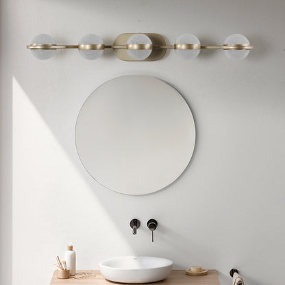 35" Modern Minimalist Bathroom Vanity Light, LED 5 Bulb Crystal Sand Acrylic Shades, Wall Mounted Decorative Lighting Fixture, Suitable for Bathroom Vanity Mirror (Champagne Gold)