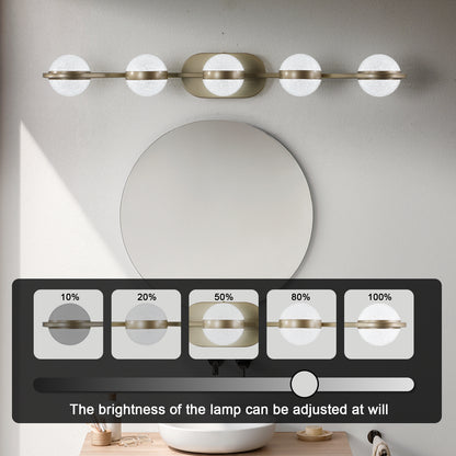 35" Modern Minimalist Bathroom Vanity Light, LED 5 Bulb Crystal Sand Acrylic Shades, Wall Mounted Decorative Lighting Fixture, Suitable for Bathroom Vanity Mirror (Champagne Gold)