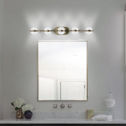 35" Modern Minimalist Bathroom Vanity Light, LED 5 Bulb Crystal Sand Acrylic Shades, Wall Mounted Decorative Lighting Fixture, Suitable for Bathroom Vanity Mirror (Champagne Gold)