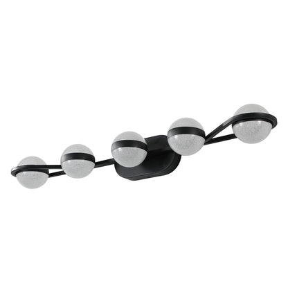 35" Modern Minimalist Bathroom Vanity Light, LED 5 Bulb Crystal Sand Acrylic Shades, Wall Mounted Decorative Lighting Fixture, Suitable for Bathroom Vanity Mirror (Black)