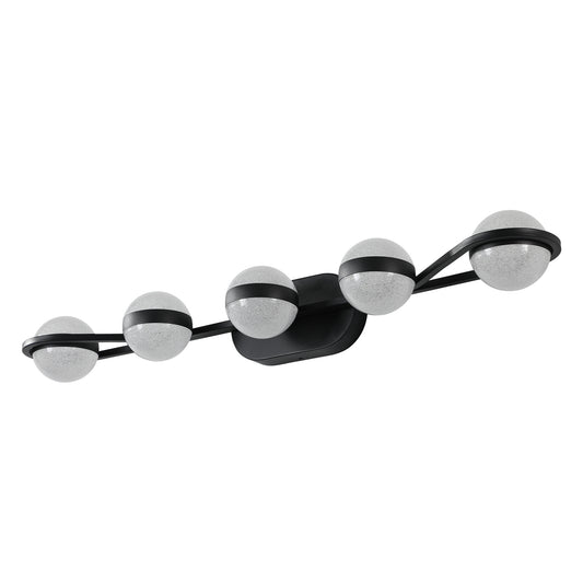 35" Modern Minimalist Bathroom Vanity Light, LED 5 Bulb Crystal Sand Acrylic Shades, Wall Mounted Decorative Lighting Fixture, Suitable for Bathroom Vanity Mirror (Black)