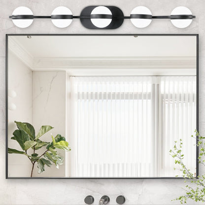 35" Modern Minimalist Bathroom Vanity Light, LED 5 Bulb Crystal Sand Acrylic Shades, Wall Mounted Decorative Lighting Fixture, Suitable for Bathroom Vanity Mirror (Black)