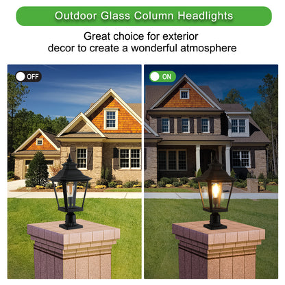 21"(H) 2-Pack Outdoor Post Lantern Light – Vintage Black Metal & Clear Glass Pillar Lamp for Garden, Gate, Driveway, and Pathway Lighting with Elegant Design (Bulb Not Included)