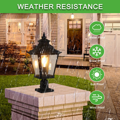 21"(H) 2-Pack Outdoor Post Lantern Light – Vintage Black Metal & Clear Glass Pillar Lamp for Garden, Gate, Driveway, and Pathway Lighting with Elegant Design (Bulb Not Included)