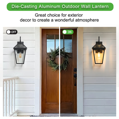 21"(H) 2-Pack Outdoor Wall Lantern Light – Modern Black Metal & Clear Glass Sconce for Porch, Patio, and Garden Lighting (Bulb Not Included)