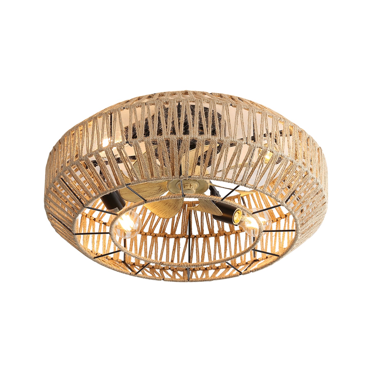 22 Inch New Boho Caged Ceiling Fan With Enclosed Rattan 6 Speeds Remote Control Reversible DC Motor For Living Room