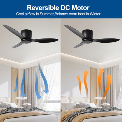 42" Flush Mount Ceiling Fan without light, 3 Reversible Blades, with 6 Speeds Reversible DC Motor,Low Profile Ceiling Fan with no light for Living Room Kitchen Bedroom