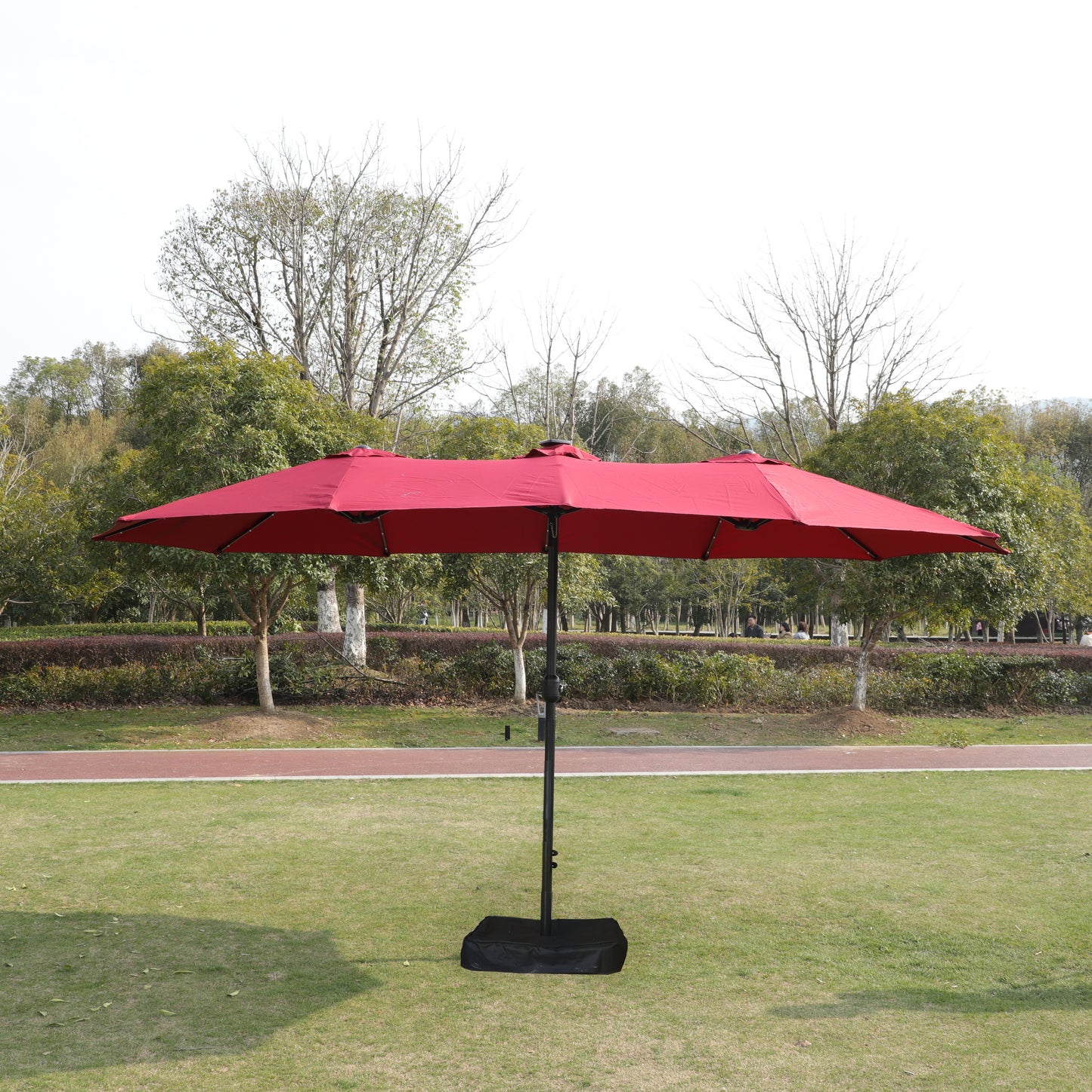 15x9ft Large Double-Sided Rectangular Outdoor Twin Patio Market Umbrella with light and base- red