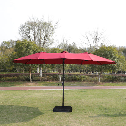 15x9ft Large Double-Sided Rectangular Outdoor Twin Patio Market Umbrella with light and base- red
