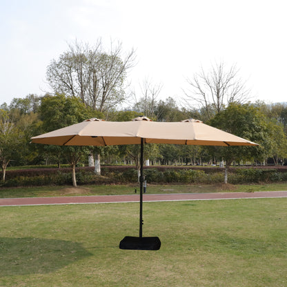 15x9ft Large Double-Sided Rectangular Outdoor Twin Patio Market Umbrella with light and base- taupe