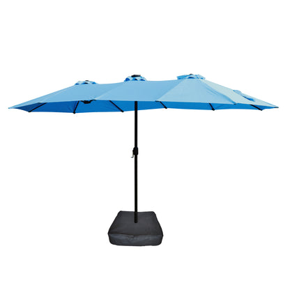15x9ft Large Double-Sided Rectangular Outdoor Twin Patio Market Umbrella with light and base- blue