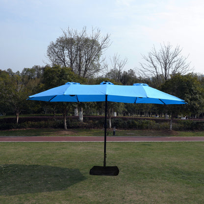 15x9ft Large Double-Sided Rectangular Outdoor Twin Patio Market Umbrella with light and base- blue