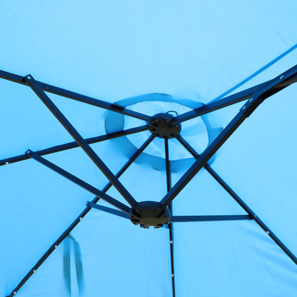 15x9ft Large Double-Sided Rectangular Outdoor Twin Patio Market Umbrella with light and base- blue