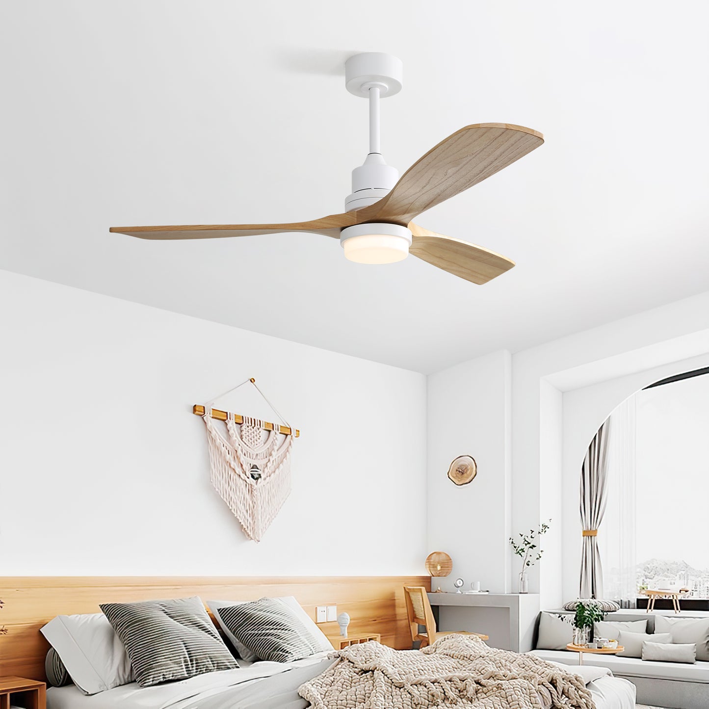 52 Inch Ceiling Fan With Dimmable Led Light 6 Speed Remote 3 Wood Blade Reversible DC Motor For Bedroom