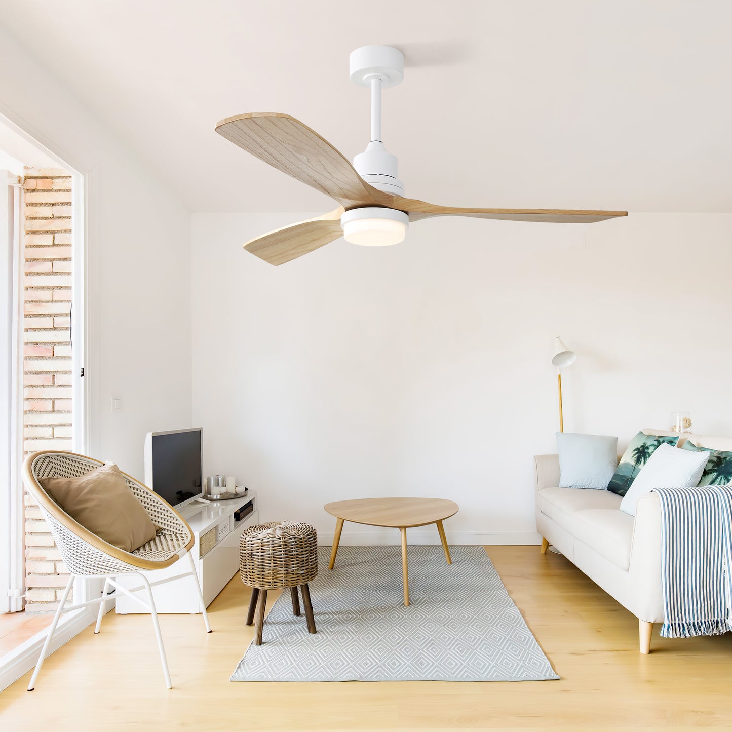 52 Inch Ceiling Fan With Dimmable Led Light 6 Speed Remote 3 Wood Blade Reversible DC Motor For Bedroom