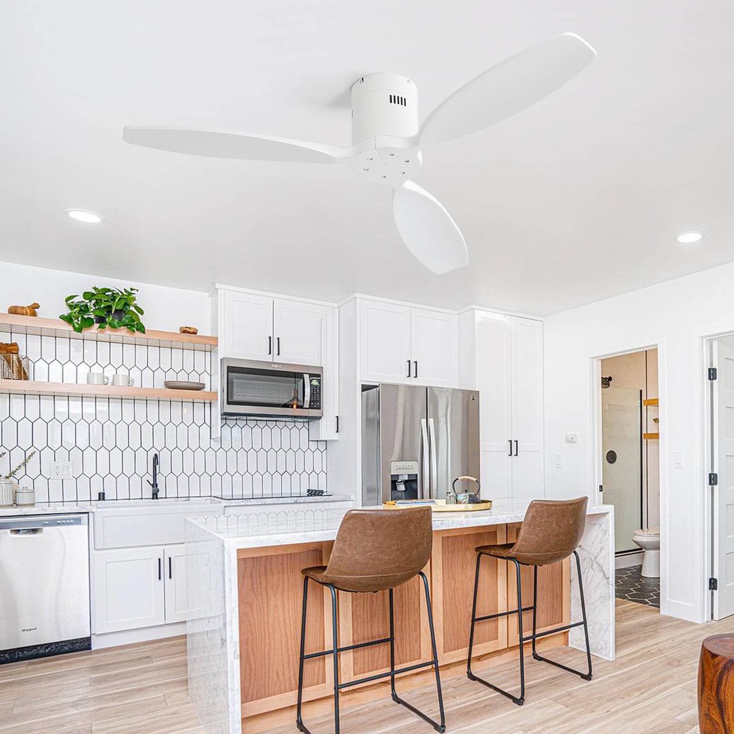 52 Inch Indoor Wooden Ceiling Fan With 3 Solid Wood Blades Remote Control Reversible DC Motor Without Light