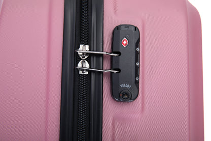 3 Piece Luggage Sets ABS Lightweight Suitcase with Two Hooks, Spinner Wheels, TSA Lock, (20/24/28), Pink