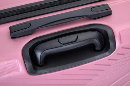 3 Piece Luggage Sets ABS Lightweight Suitcase with Two Hooks, Spinner Wheels, TSA Lock, (20/24/28), Pink