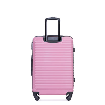 3 Piece Luggage Sets ABS Lightweight Suitcase with Two Hooks, Spinner Wheels, TSA Lock, (20/24/28) PINK