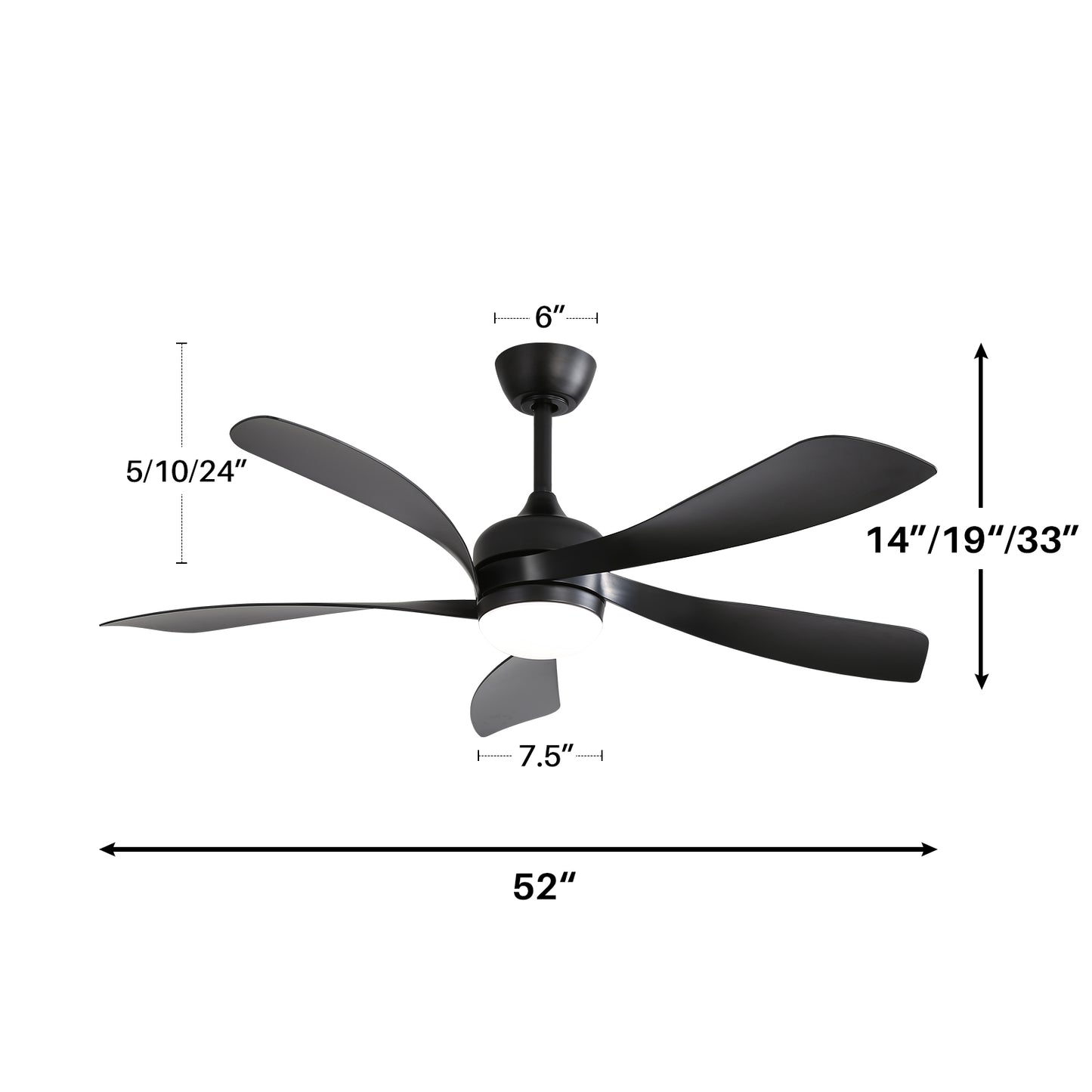 52 Inch Modern Ceiling Fan With 3 Color Dimmable 5 ABS Blades Remote Control Reversible DC Motor With Led Light