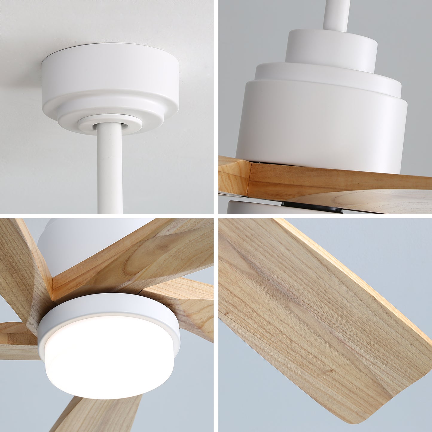 52 Inch Indoor Ceiling Fan With Dimmable LED Light 5 Solid Wood Blades Remote Control Reversible DC Motor With Smart APP Control