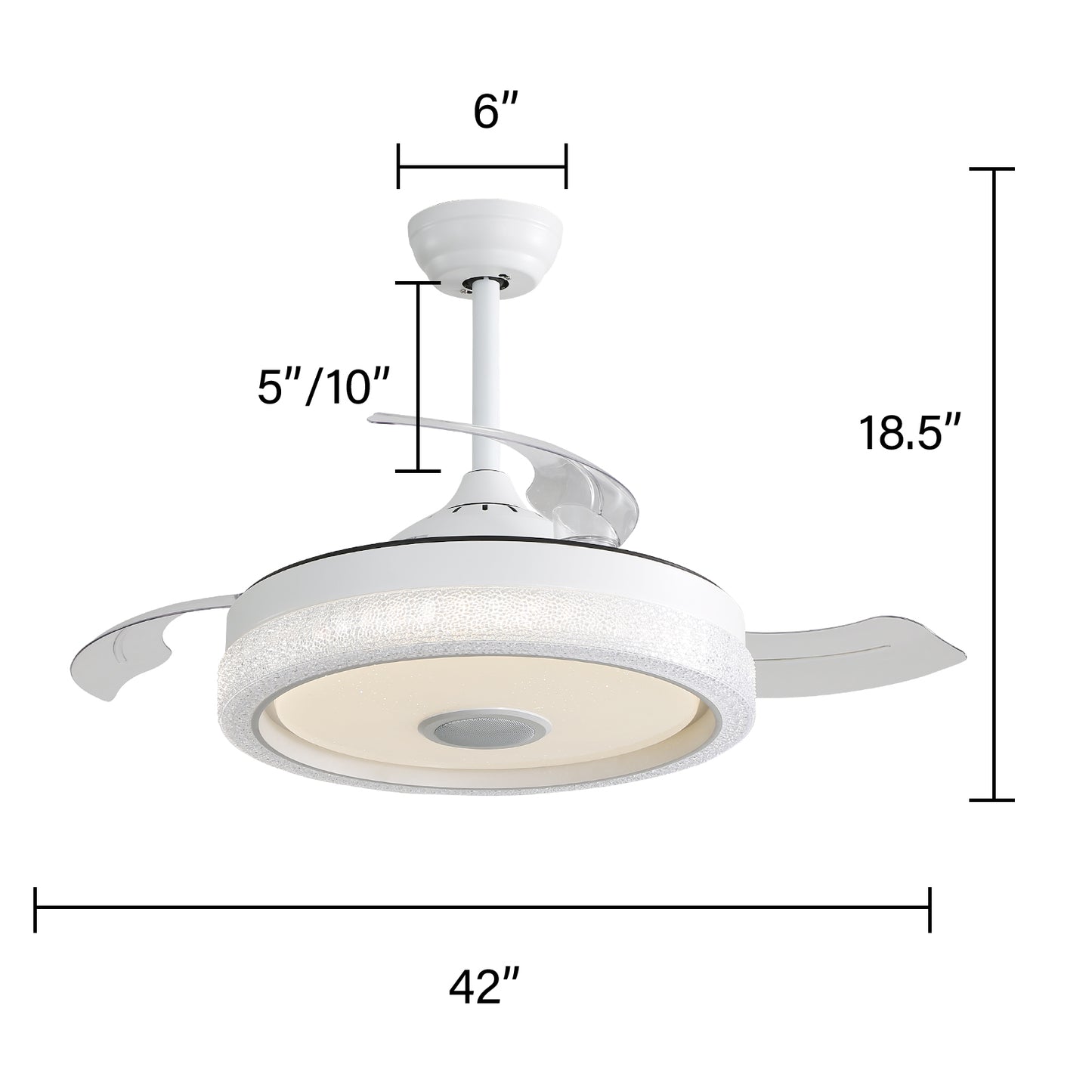 42 Inch Modern Invisible Ceiling Fan, 120V 3 ABS Blades Remote Control Reversible DC Motor With 32W Led Light