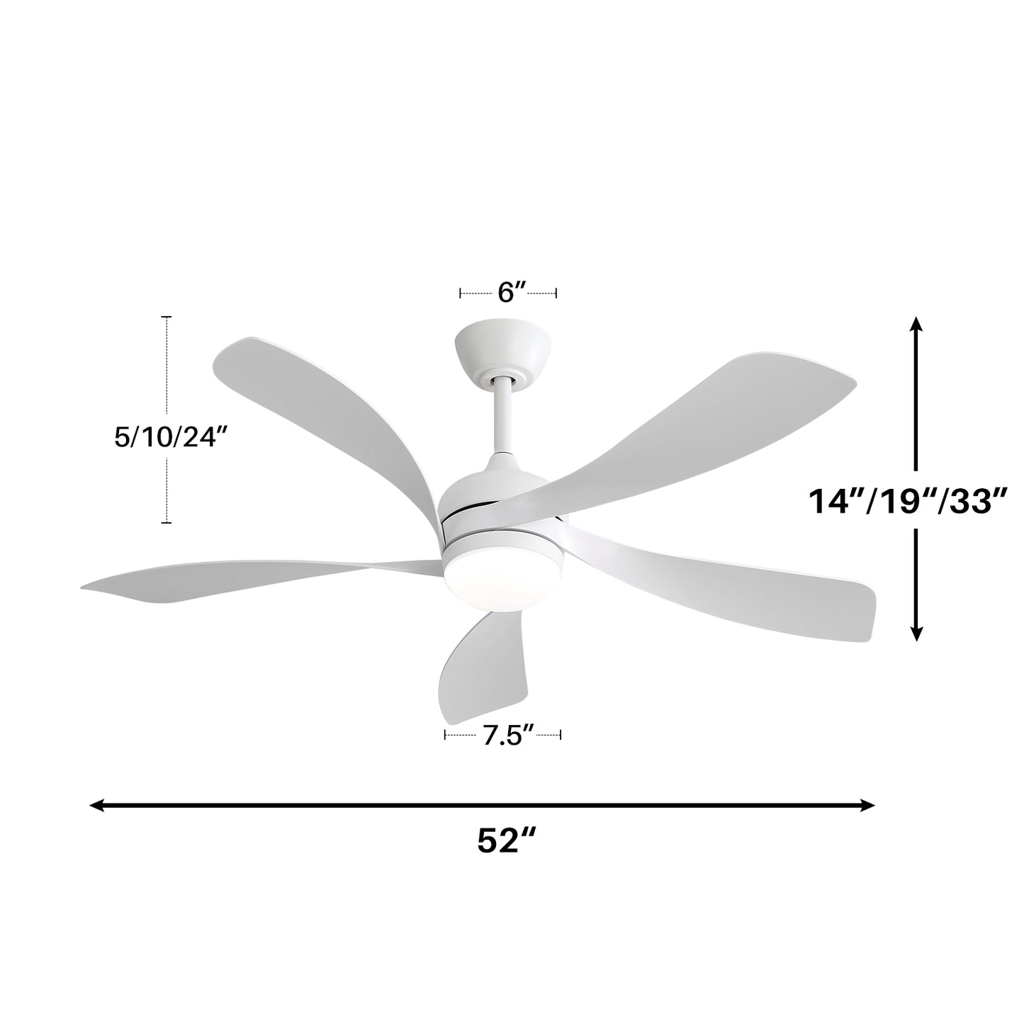52 Inch Modern Led Ceiling Fan With 3 Color Dimmable 5 ABS Blades Remote Control Reversible DC Motor White For Bedroom