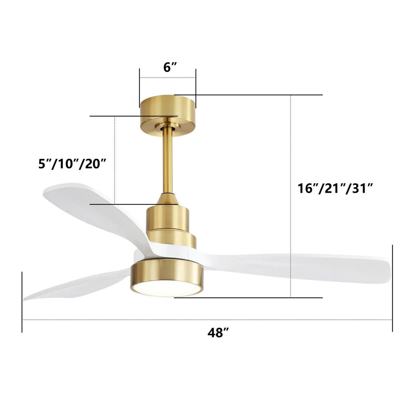 48 Inch Modern Ceiling Fan With Lights 3 Wood Fan Blade Noiseless Reversible Motor Remote Control