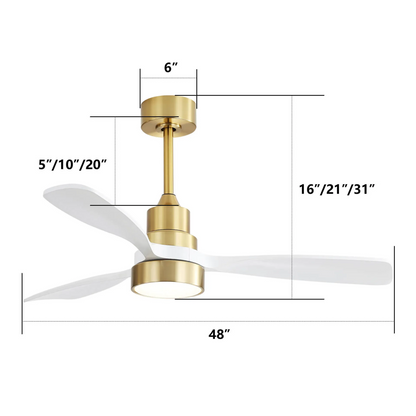 48 Inch Modern Ceiling Fan With Lights 3 Wood Fan Blade Noiseless Reversible Motor Remote Control
