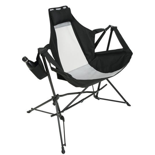 Hammock Camping Chair, Folding Portable Rocking Chair, Aluminum Alloy Adjustable Back Swinging Chair with Pillow Cup Holder, Recliner with Carry Bag for Outdoor Travel Lawn Backyard, Black