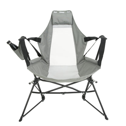 Hammock Camping Chair, Folding Portable Rocking Chair, Aluminum Alloy Adjustable Back Swinging Chair with Pillow Cup Holder, Recliner with Carry Bag for Outdoor Travel Lawn Backyard, Grey (2pcs)