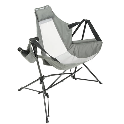 Hammock Camping Chair, Folding Portable Rocking Chair, Aluminum Alloy Adjustable Back Swinging Chair with Pillow Cup Holder, Recliner with Carry Bag for Outdoor Travel Lawn Backyard, Grey (2pcs)