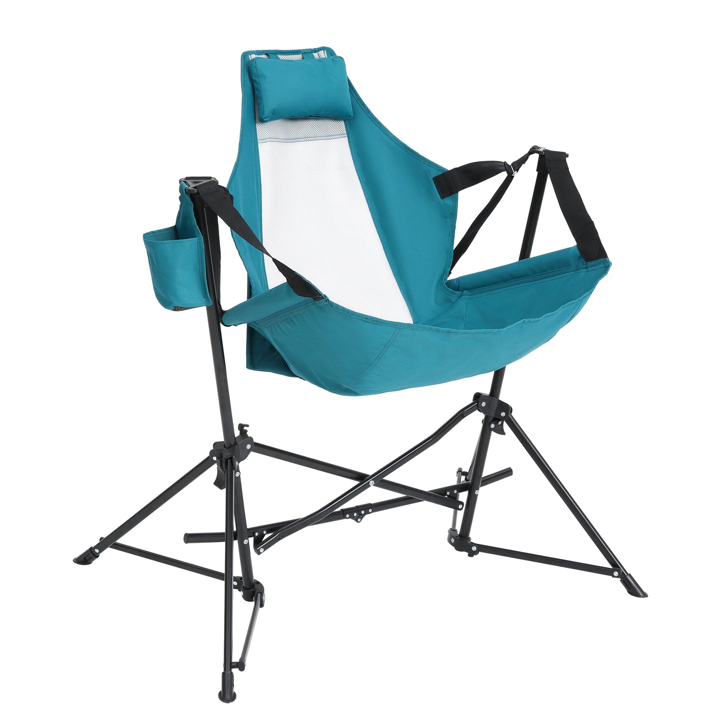 Hammock Camping Chair, Folding Portable Rocking Chair, Aluminum Alloy Adjustable Back Swinging Chair with Pillow Cup Holder, Recliner with Carry Bag for Outdoor Travel Lawn Backyard, Blue (2pcs)
