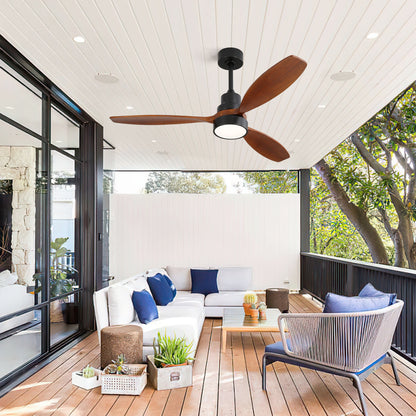 52 Inch Wooden Ceiling Fan With 3 Solid Wood Blades Remote Control Reversible DC Motor With Led Light