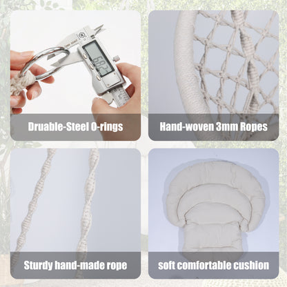 Hammock Chair Macrame Swing Max 330 Lbs Hanging Cotton Rope Hammock Swing Chair for Indoor and Outdoor with Cushion
