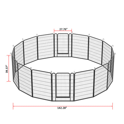 16 Panels Heavy Duty Metal Playpen with door,39.37"H Dog Fence Pet Exercise Pen for Outdoor