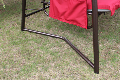 Outdoor Patio 3 seaters Metal Swing Chair Swing bed with Cushion and Adjustable Canopy Red Color