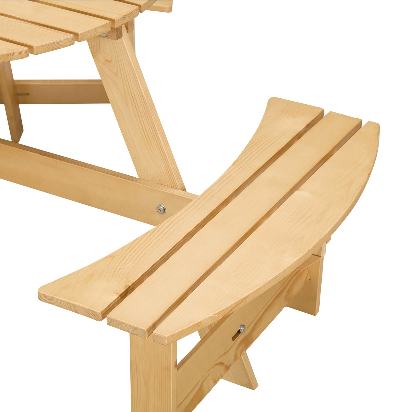 Outdoor 6 Person Picnic Table, 6 person Round Picnic Table with 3 Built-in Benches, Umbrella Hole, Outside Table and Bench Set for Garden, Backyard, Porch, Patio, Natural