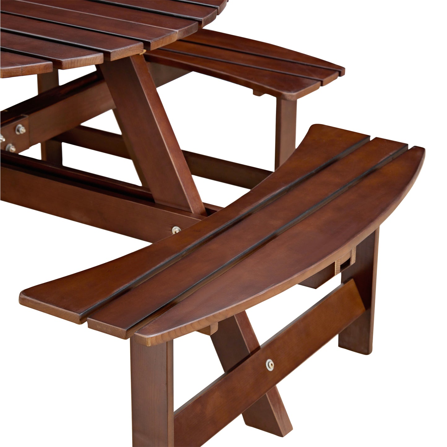 Outdoor 8 Person Picnic Table, 8 person Round Picnic Table with 4 Built-in Benches, Umbrella Hole, Outside Table and Bench Set for Garden, Backyard, Porch, Patio, Brown