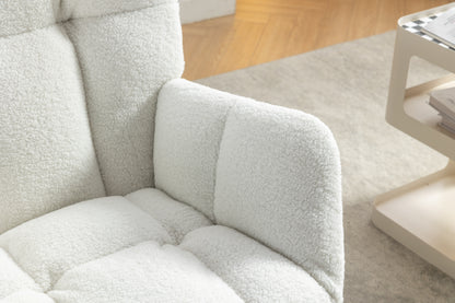 053-Teddy Fabric Rocking Chair With Adjustable Footrest,Ivory