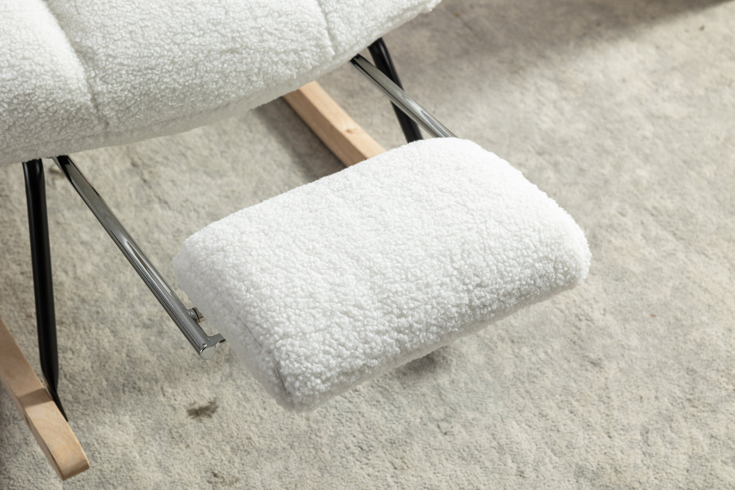 053-Teddy Fabric Rocking Chair With Adjustable Footrest,Ivory