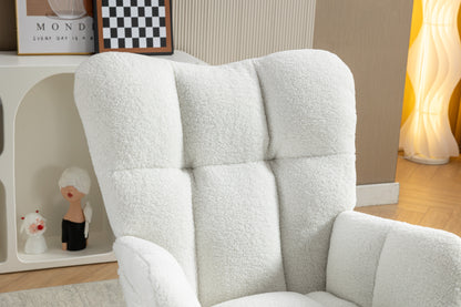 053-Teddy Fabric Rocking Chair With Adjustable Footrest,Ivory