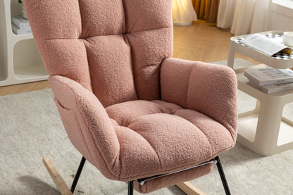 053-Teddy Fabric Rocking Chair With Adjustable Footrest,Pink